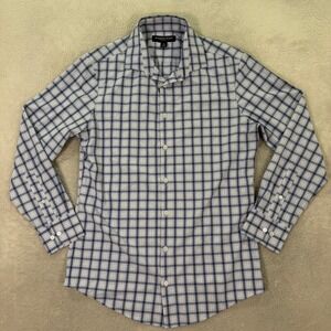 Mizzen+Main Men Medium Leeward Trim Button Up Shirt Blue White Plaid Performance